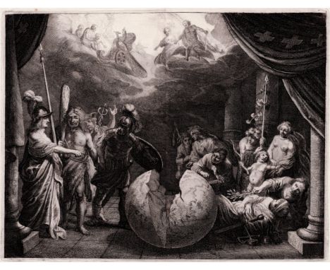 Pieter Nolpe - Allegory on France - Henri IV as Hercules with broken Gallia  Allegory on the Discord in France; a large globe