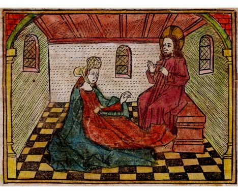 Master of Antwerp (1485-1491) - The conversion of Mary Magdalene  /  Description:  Mary Magdalene listens to Christ and conve