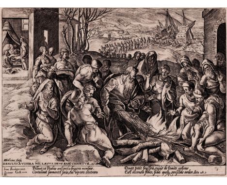 Hendrick Goltzius (1558-1617) - St Paul at Malta Bitten By The Viper  St Paul bitten by the viper; as St Paul, in the foregro