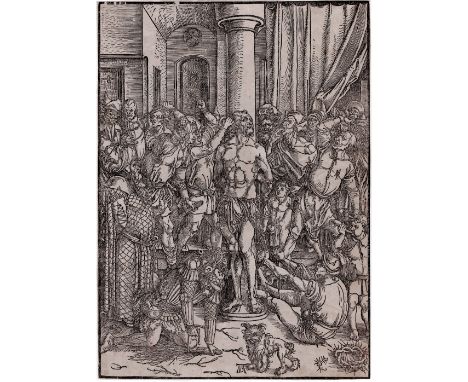 Albrecht Dürer (1471-1528) - The Flagellation  /  Description:  Christ standing in  center, tied to a column and  tortured by