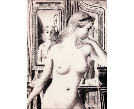 Paul Delvaux - Reflextion - 1975  /  Description:  PAUL DEVAUX -  REFLECTION-  December 1975 -Reference: Mira Jacob 92 (only 