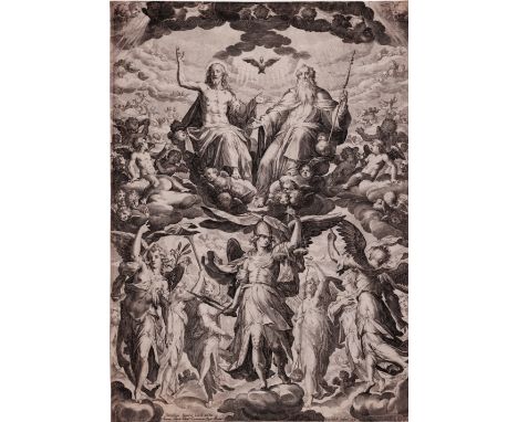 Jan Sadeler I (1550-1600) - The Last Judgement  Large engraving of the Last Judgement. The Archangel Michael, in his hands a 