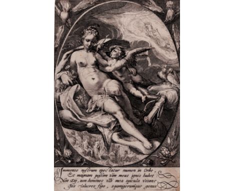 Hendrick Gotzius Circle - Venus and Cupid  Venus and Cupid; Venus reclines and Cupid presses the tip of an arrow against her 
