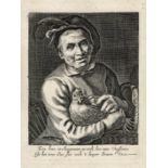 The "Henn taster" Farmer with chicken.