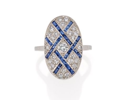 SAPHIR-DIAMANT-RING. Herkunft: Österreich, Wien. Datierung: Um 1950. Material: Platin, Punze. Gesamtgewicht: ca. 4,8 g. EU-RM