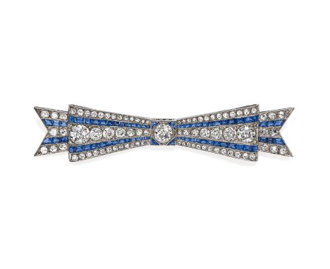 SCHLEIFENBROSCHE. Herkunft: Wohl Frankreich. Datierung: Um 1925/30. Material: 750/- Weißgold, Punze. Gesamtgewicht: ca. 11,5 