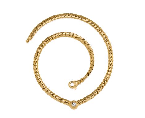 DIAMANT-COLLIER. Herkunft: Italien. Material: 750/- Gelbgold, Punze. Gesamtgewicht: ca. 72,5 g. Maße: Länge 45,0 cm. Diamante