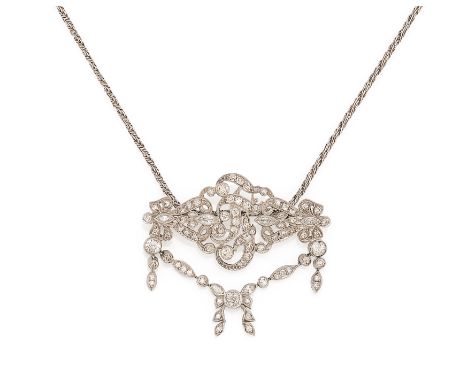 DIAMANT-ANHÄNGER. Material: 750/-, 585/- Weißgold, Punze. Gesamtgewicht: ca. 21,0 g. Maße: Länge Kette 40,0 cm, Anhänger 4,3 