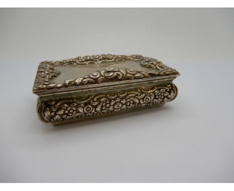 A Large Hallmarked Silver Snuff Box, Nathaniel Mills, Birmingham (possibly) 1837, of rectangular form, allover detailed in re