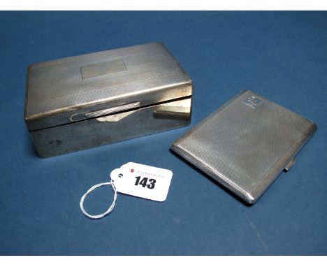 A Hallmarked Silver Cigarette Box, W.T.T.&amp;Co, Birmingham 1956, of plain rectangular form with engine turned hinged lid, 1