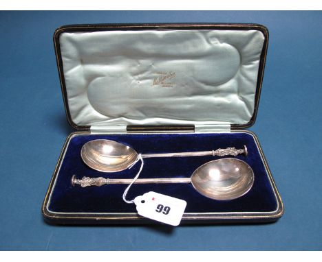 A Pair of Hallmarked Silver Apostle Serving Spoons, Thomas Bradbury &amp; Sons, Sheffield 1912, each finial seal top style, i