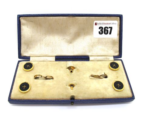 A Gentleman's Dress Set, of button design, stamped "9ct", in original fitted case.