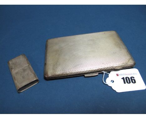 A Hallmarked Silver Slim Cigarette Case, FF, Birmingham 1944, allover engine turned, gilt lined and inscribed "With love from