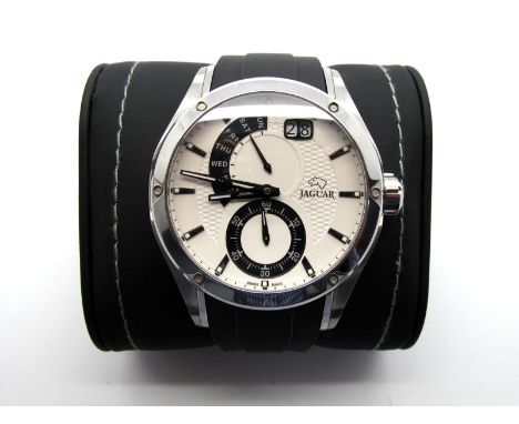 Jaguar; A Modern Gent's Wristwatch, the signed white dial with date aperture and days of the week indicator, above seconds su