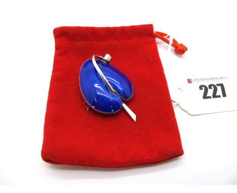 Volmer Bahner; A Danish Blue Enamel Brooch, of stylised leaf design, stamped "VB Sterling Denmark".
