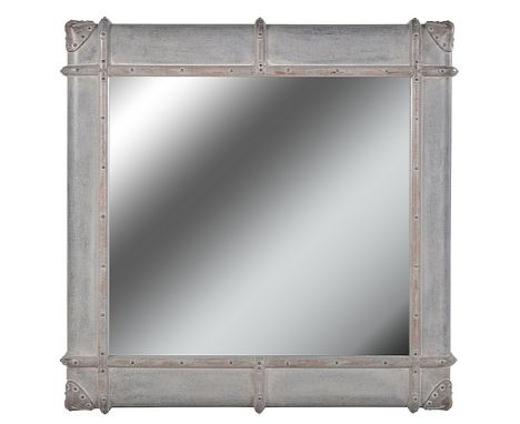 Globetrekker Airspace Square Mirror -Scrap Yard Grey &  Destroyed Raw Leather  110 X 20 X 110cm  Harking Back To The Romantic