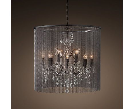 Chainmail Crystal Medium Chandelier A shimmering veil of ball chain adds an industrial touch to the Victorian design of our o