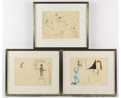 Picasso, Pablo, 3 Arbeiten, "Maler und Modell", Original-Farblithografien, 24 x 32, aus "Verve", Nr. 29-30, 1954, R. 