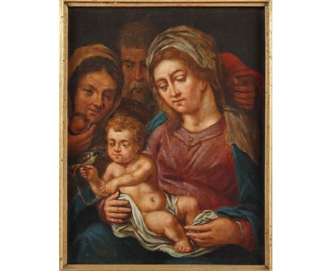 Sakralmaler um 1700, "Die Heilige Familie", Öl/Holz, 30 x 23, R. 