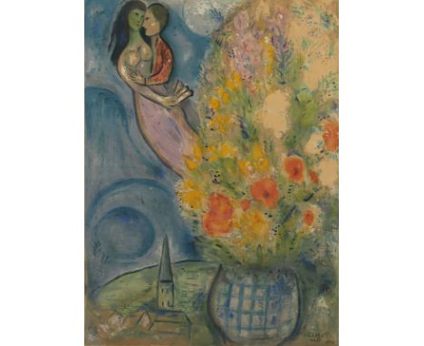 Chagall, Marc, "Les Coquelicots", (Klatschmohn) Original-Farblithografie, 55,5 x 41, 1949, besch., vergilbt, unter Passeparto