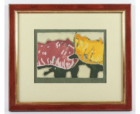 Fussmann, Klaus, "Chrysanthemen", Original-Farblinolschnitt, 16 x 22, nummeriert 21/60, handsigniert und datiert '90, R. 