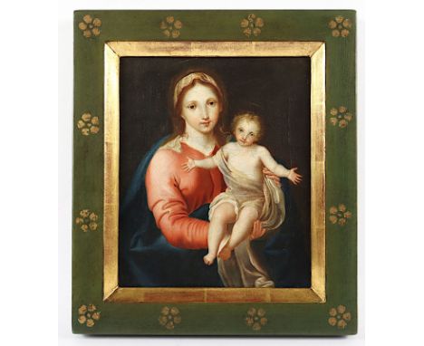Sakralmaler E.18.Jh., "Madonna mit Kind", Öl/Lwd., 29 x 24,5, auf Hartfaser aufgezogen, R. 