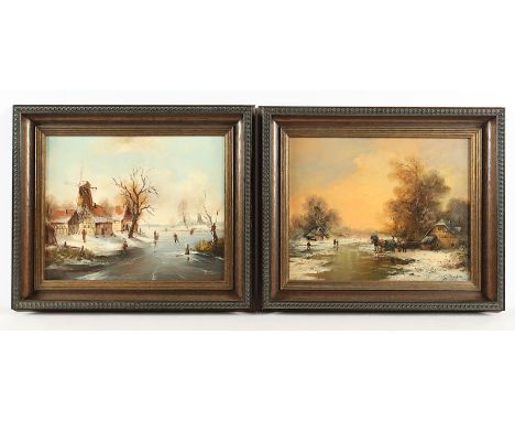 Landschaftsmaler (20. Jh.), zwei Gemälde, "Winter im Dorf ", Öl/Platte, 1x undeutlich signiert unten rechts Michel Oehmichen 