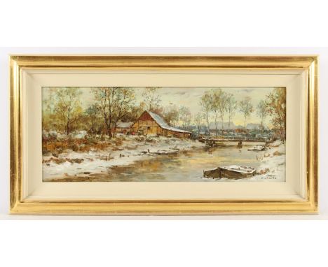 Arnold, Gerhard (*1938), "Winterlandschaft", Öl/Lwd., 24 x 60, unten rechts signiert, R. 