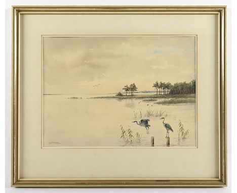 Fersen, Alexander von (1884-1978), "Uferlandschaft", Aquarell/Papier, 27,5 x 36,5 (Passepartoutausschnitt), unten links signi