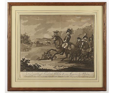 Preußen, "Friedrich Wilhelm III. vom Manoevre bei Potsdam", Mezzotinto, 41 x 54, von Claar nach Kimpfel, besch., R. 