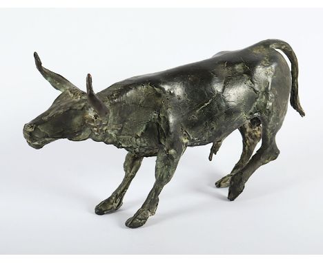 Sander, Ernemann (1925-2020), "Stier", Bronze, H 17,5, L 33,5, am Bauch monogrammiert ES, sowie nummeriert "4H5" ? (4/5) 