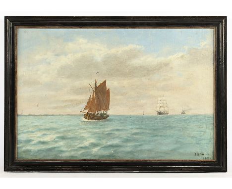 Sievers, J.A. (Marinemaler um 1900), "Seestück mit Schiffen", Öl/Malkarton, 36 x 53, unten rechts signiert und "1897" datiert