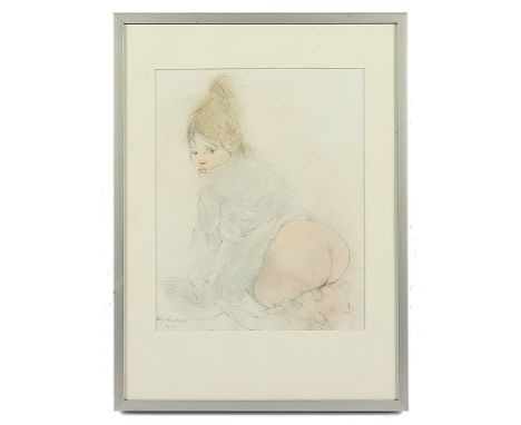 Bachmann, Otto, "Erotische Szene", Kohle/Papier, aquarelliert, 29 x 23, unten links signiert, R. 
