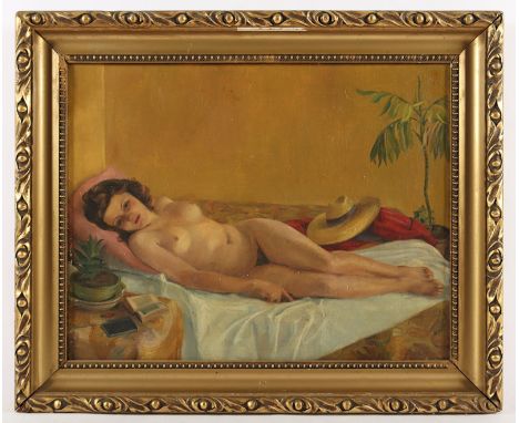 Maler A.20.Jh., "Liegender Frauenakt", Öl/Lwd., 38 x 47, R. 