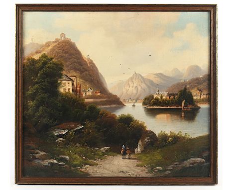 Forstmann, Albert (1842-1914), "Rheinansicht mit Nonnenwerth, Rolandsbogen und Drachenfels", Öl/Lwd., 47,5 x 53, unten rechts