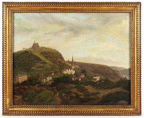 Maler 1.H.19.Jh., "Blick auf Linz am Rhein mit der St. Martin-Kirche und Donatus-Kapelle", Öl/Lwd., 50 x 63, R.