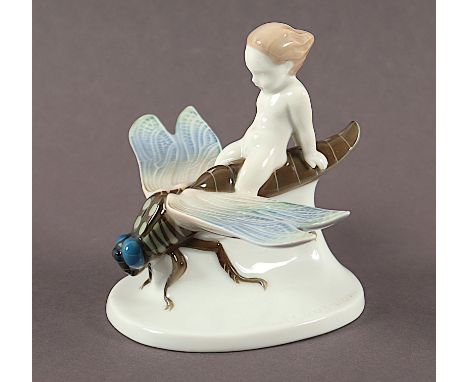Figur "Gleitflug", farbig staffiert, H 9, Modellnr. K 354, Entwurf Albert Caasmann von 1914, Rosenthal, 1927 