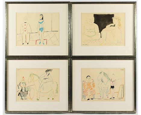 Picasso, Pablo, 4 Arbeiten, "Maler und Modell", Original-Farblithografien, 24 x 32, aus "Verve", Nr. 29-30, 1954, R. 