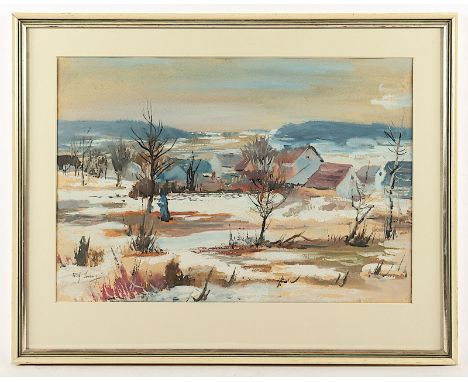 Lorenz, Willy (1901-1981), "Winterlandschaft", Gouache/Papier, 35 x 50 (Passepartoutausschnitt), unten links signiert, R.