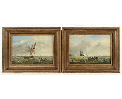 Maler des 19.Jh., "Paar Seestücke mit Booten", Öl/Holz, 20 x 27,5, R. 