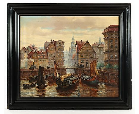 Nitze, Alois (1873-1934), "Häuser am Fleet", Öl/Lwd., 56 x 68, unten rechts signiert, R. 