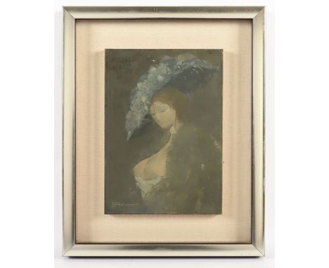 Bachmann, Otto, "Erotische Dame mit Hut", Öl/Hartfaserplatte, 30 x 21, unten links signiert, R. 