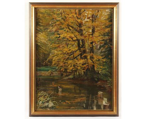 Kröner, Erwin (1889-1963), "Waldinneres", Öl/Lwd., 82 x 62, rest., unten links signiert und "19" datiert, R.  