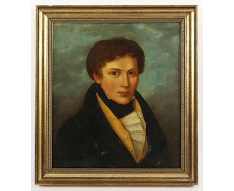 Portraitmaler A.19.Jh., "Bildnis eines jungen Mannes", Öl/Kupfer, 29 x 25, R. 