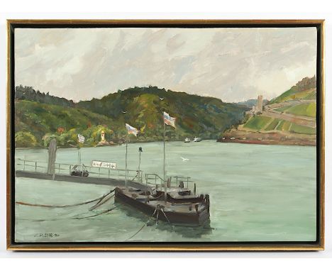 Störtenbecker, Nikolaus (*1940), "Anleger bei Bingen", Öl/Hartfaser, 35 x 50, unten links signiert, R. 