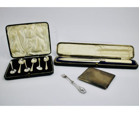 Collection of Silver , comprising set of six silver coffee spoons Birmingham 1930 in a fitted case, weight 49 grams, silver c