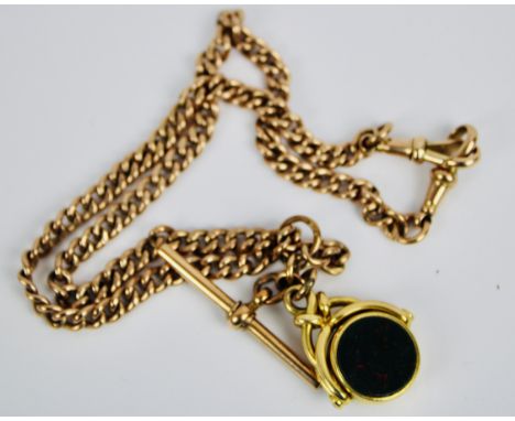 Victorian 9ct Gold Albert Chain, c1900, supporting a Victorian 18ct gold swivel Bloodstone and Carnelian intaglio fob seal ,B