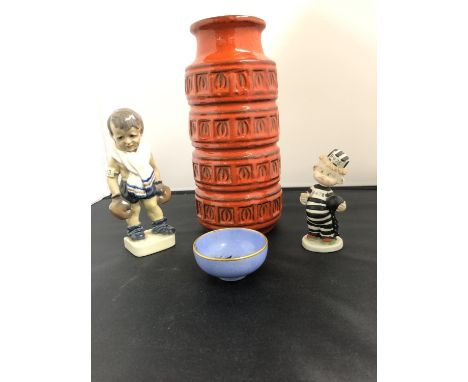 A 1970's German stoneware vase, orange/red glaze, 23cm high; a miniature Carltonware bowl, decorated with Art Deco flowers an