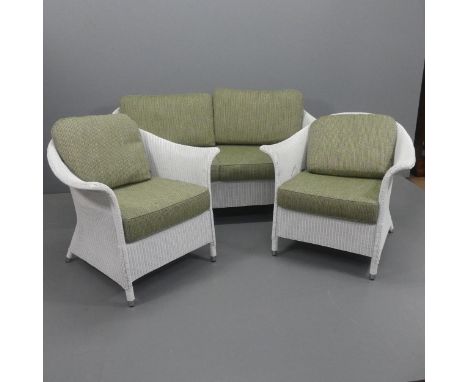 LLOYD LOOM - A modern three-piece conservatory suite comprising a two-seater sofa and two matching armchairs, labelled for Vi