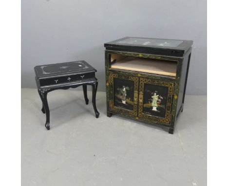 A Korean rectangular occasional table, with inlaid mother of pearl decoration and raised on cabriole legs, and a similar low 